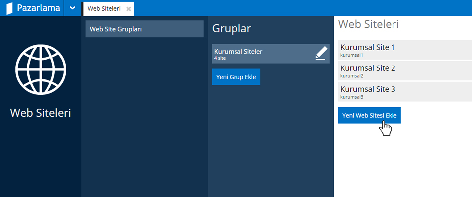 Çoklu Site Ekleme ve Yönetme, Yeni Web Site Ekle