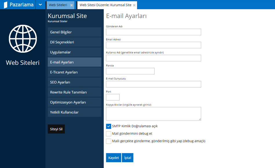Web Siteleri Email Ayarları
